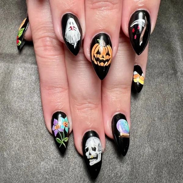 Black and white skull nail art