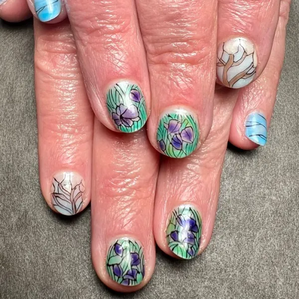 Silver and black nail art