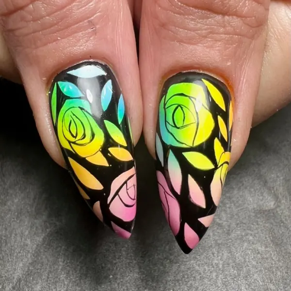 Neon rose nail art