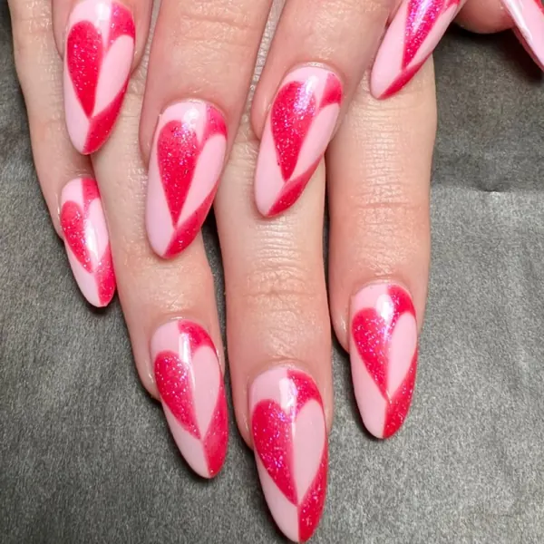 Pink and white chevron nails