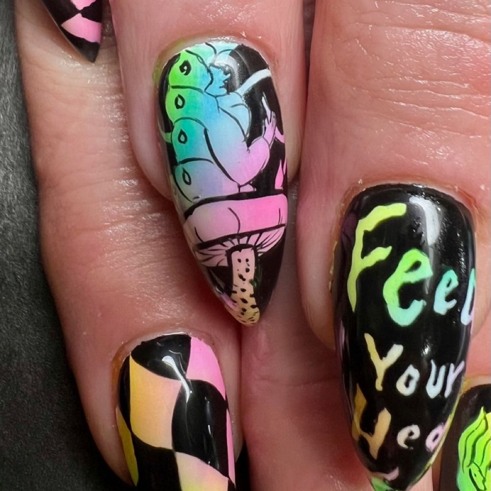 Neon lettering nail art