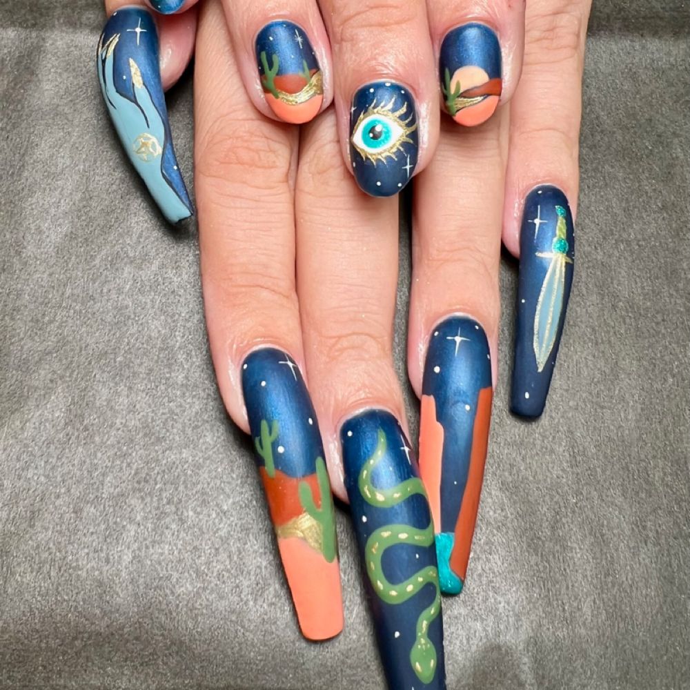 Blue hand-painted stilettos